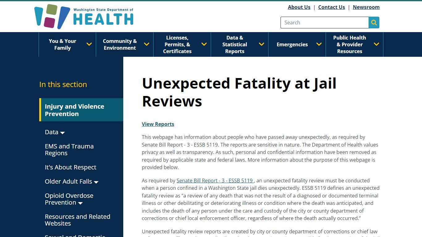 Unexpected Fatality at Jail Reviews - Washington State Department of Health