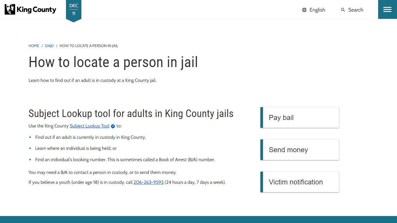 How to locate a person in jail - King County, Washington