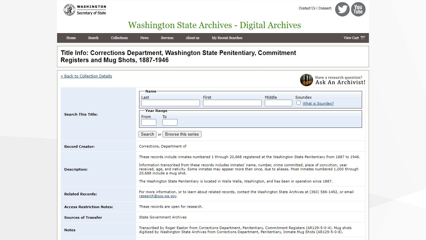Washington State Archives, Digital Archives - Title Info: Corrections ...