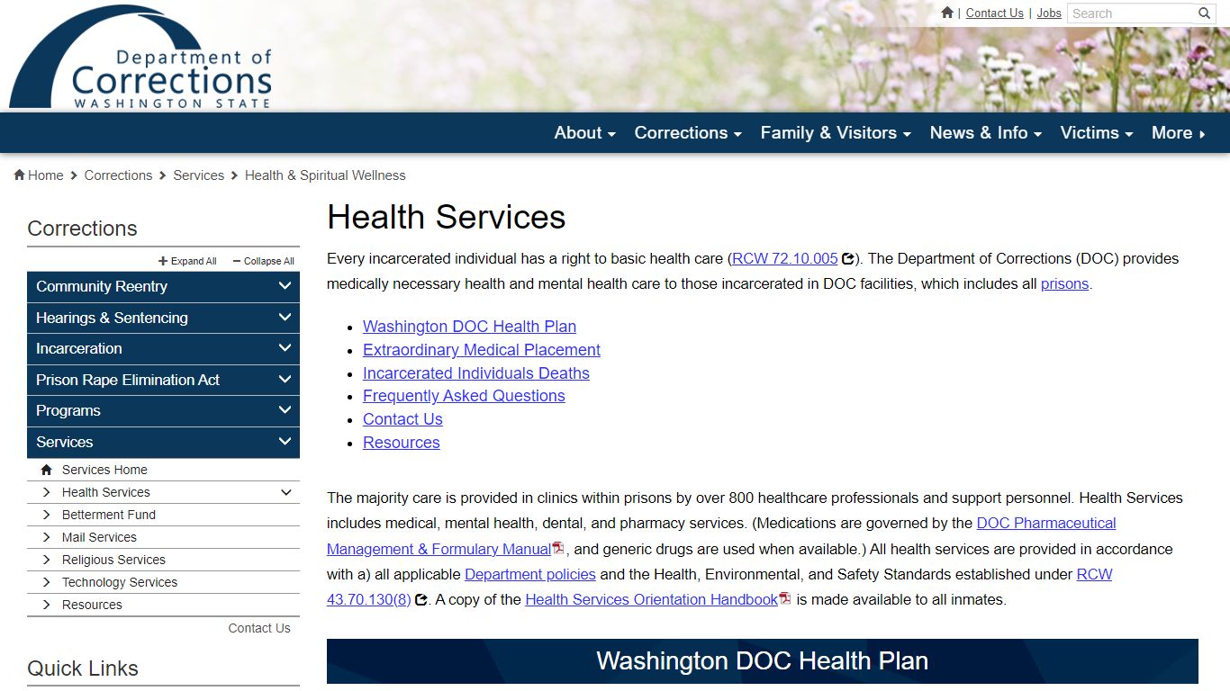 Health Services | Washington State Department of Corrections